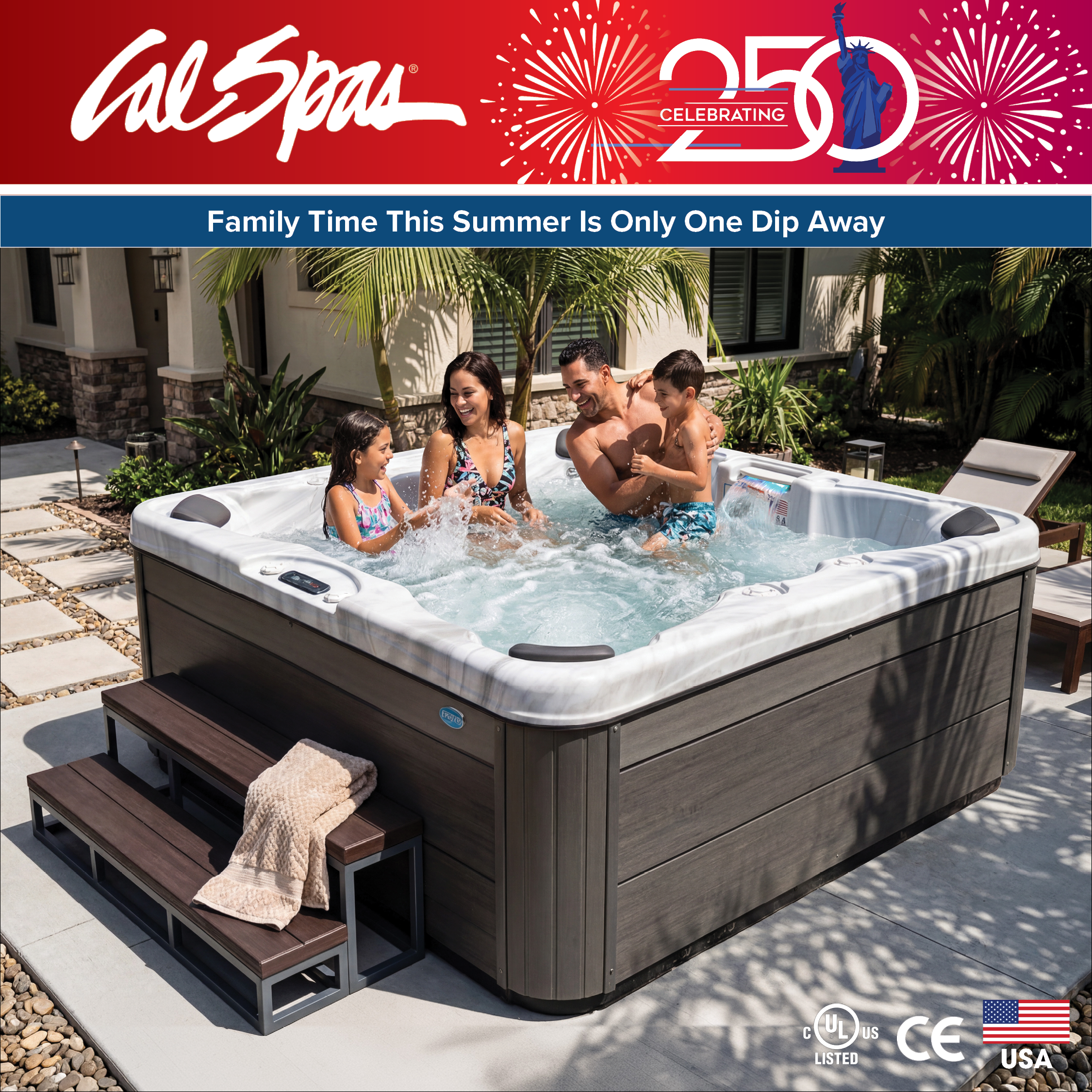 Calspas hot tub being used in a family setting - Bethany Beach